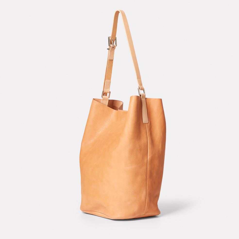 tan leather bucket bag