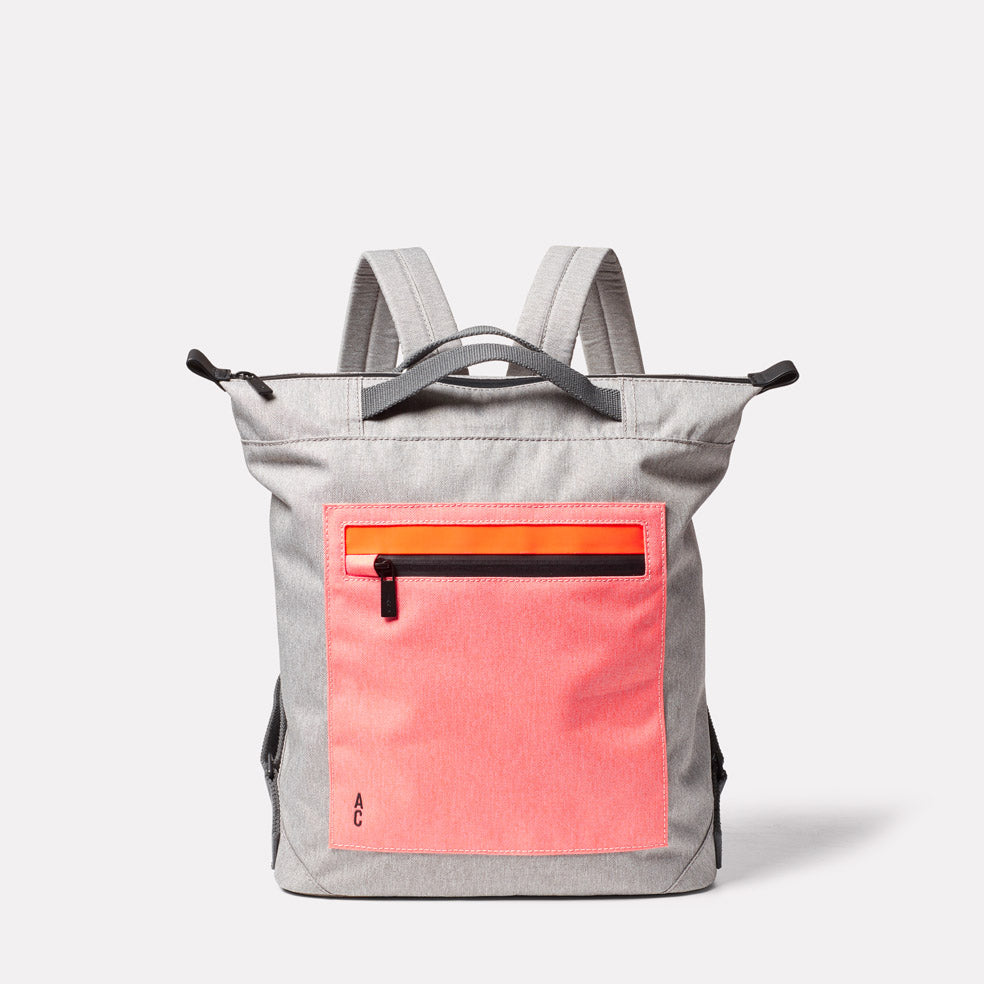 Mini Hoy Non Leather Travel Cycle Backpack in Grey/Orange | Ally Capellino