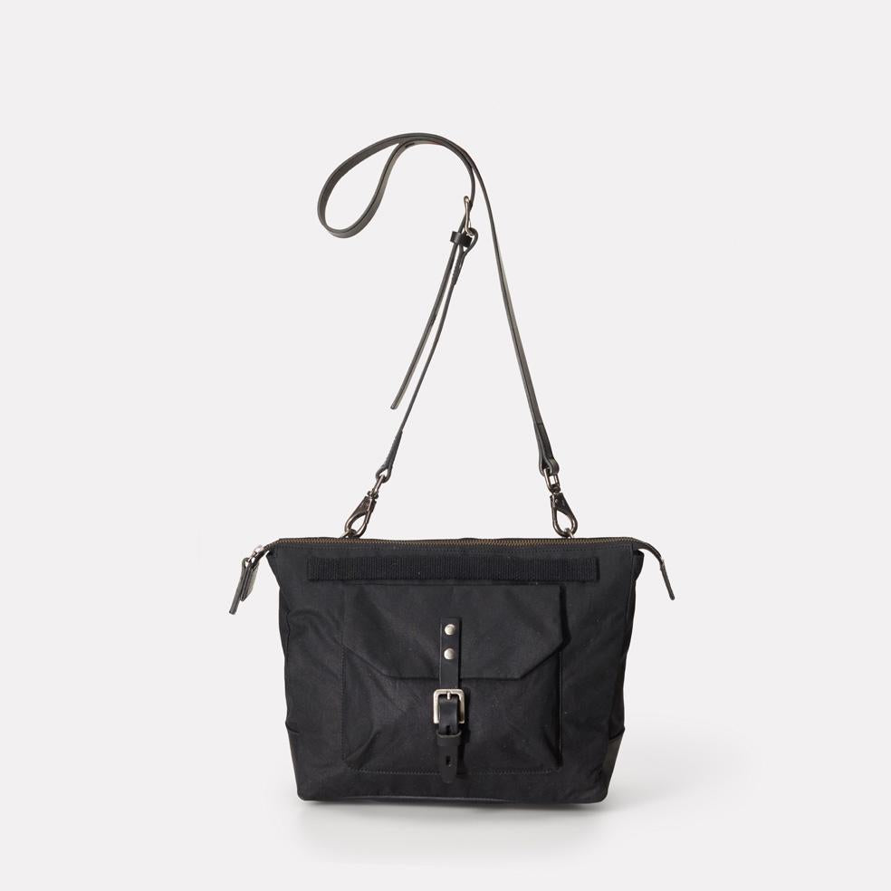 Francesca Waxed Cotton Crossbody Bag in Black | Ally Capellino