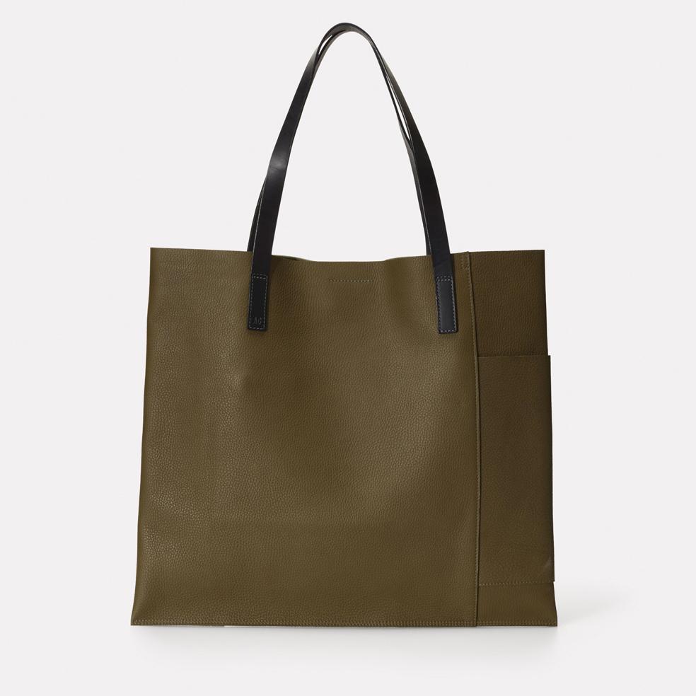 olive green leather tote bag