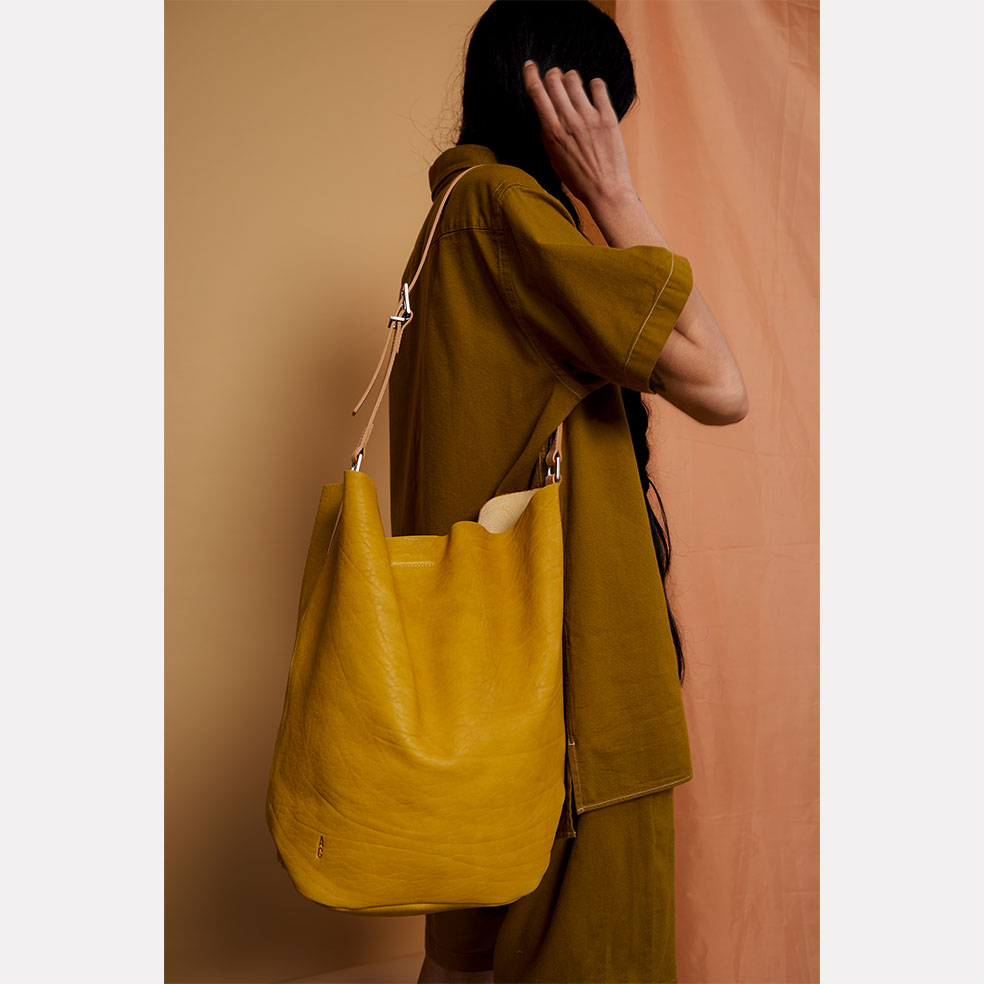 Lloyd Calvert Leather Bucket Bag in Yellow | Ally Capellino