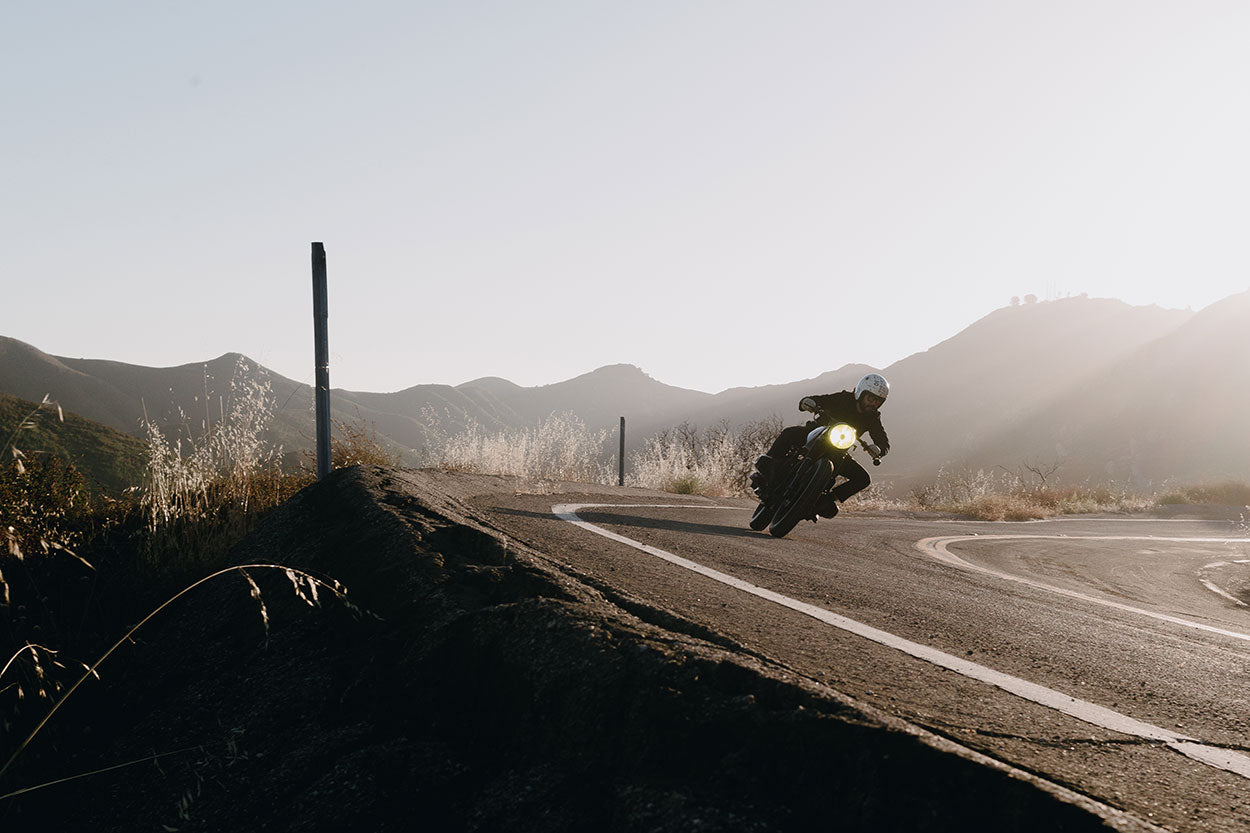 Riding a vintage BMW R100.