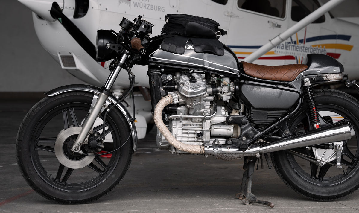 Tank bag on Honda cafe racer bike.