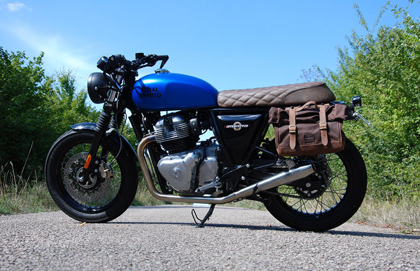 Custom Interceptor 650 with cool saddlebag on.