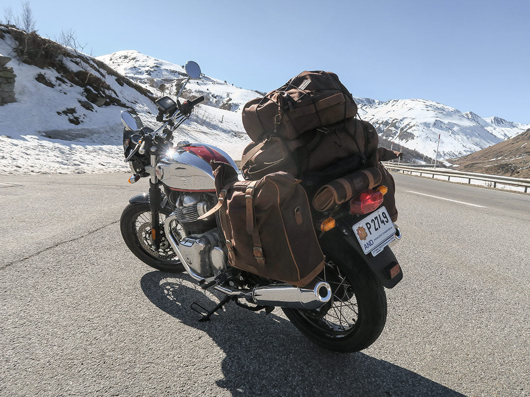 Royal enfield interceptor with lots of luggage.