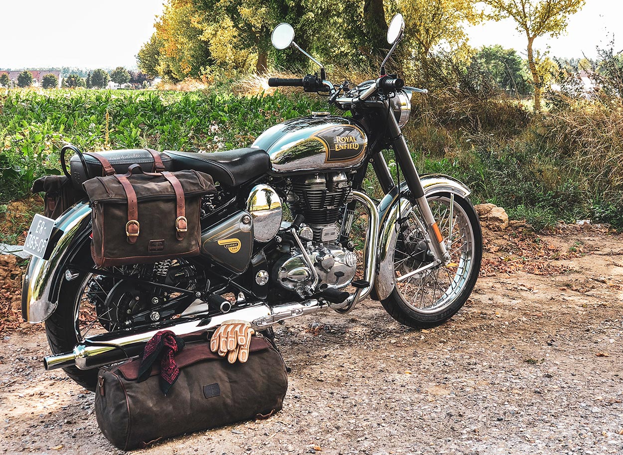 Royal Enfield Classic 500 soft luggage.