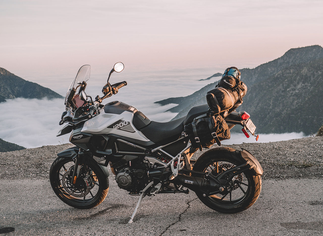 Triumph Tiger 1200 with soft saddlebags.