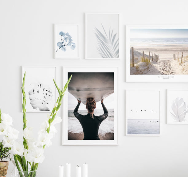 Gallery wall with framed posters