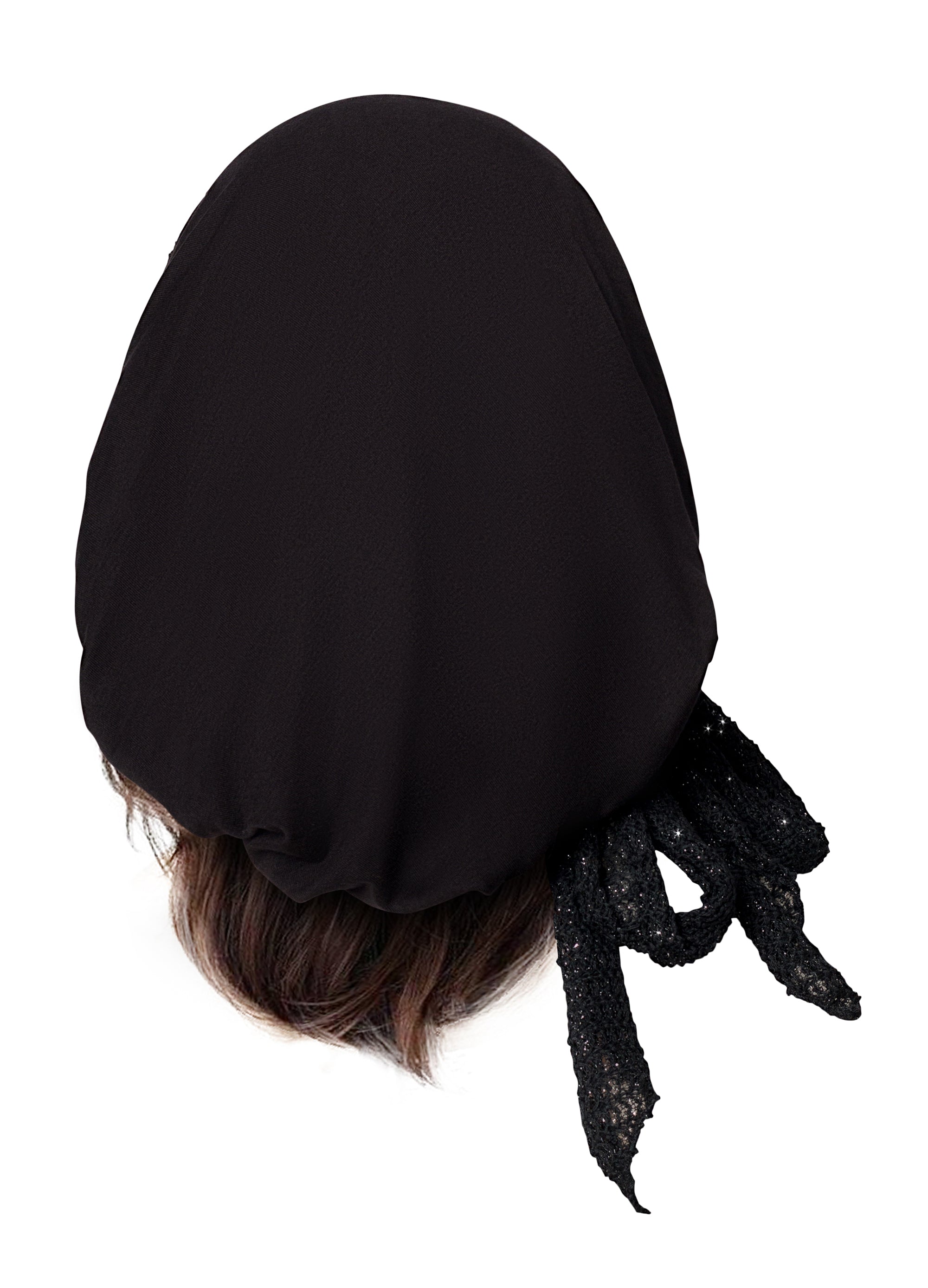 ShariRose | Black pre tied headscarf sparkly knit wrap
