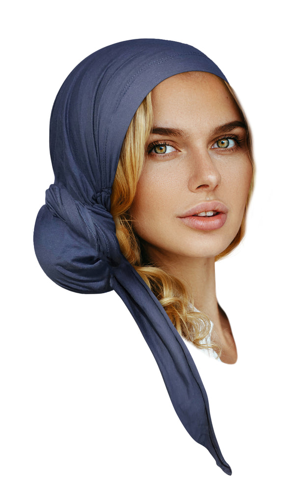 Navy blue long cotton headscarf