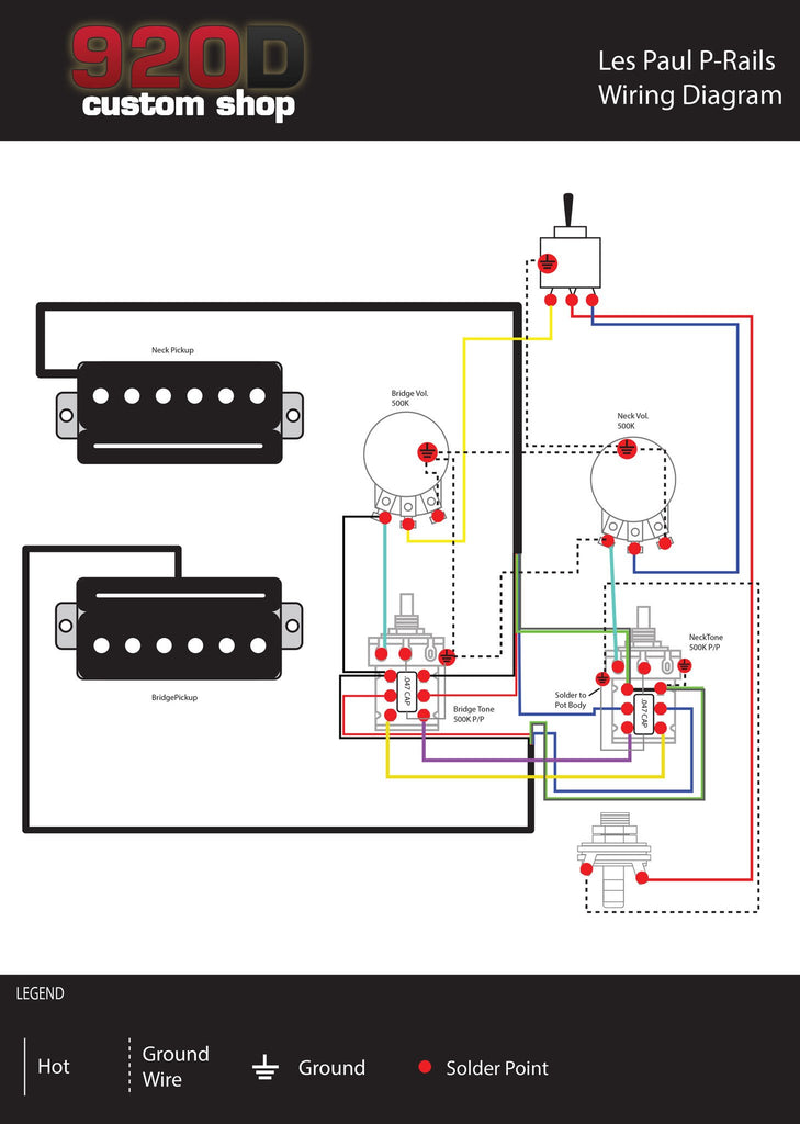 920D Custom LP-PRAILS Les Paul Harness w/ Two Push/Pulls ... p bass wiring diagram 