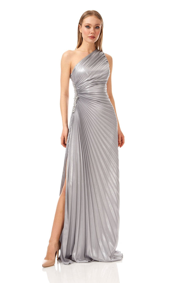 Smoke Grey Sequins Embroidered Flared Gown