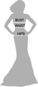 silhouette of a female figure with illustrations of bust, waist, and hip locations