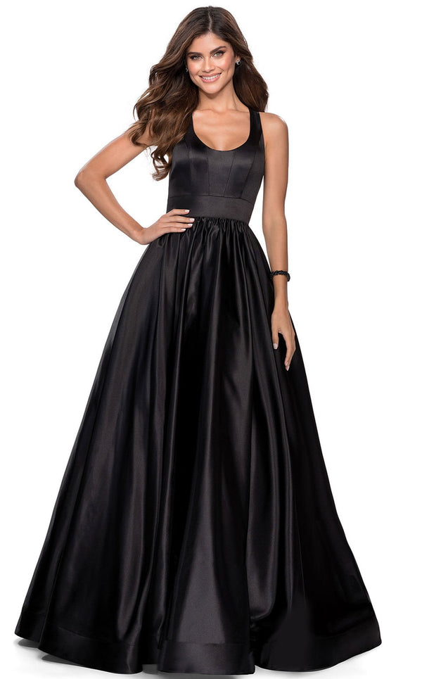 la femme cross back satin jersey gown