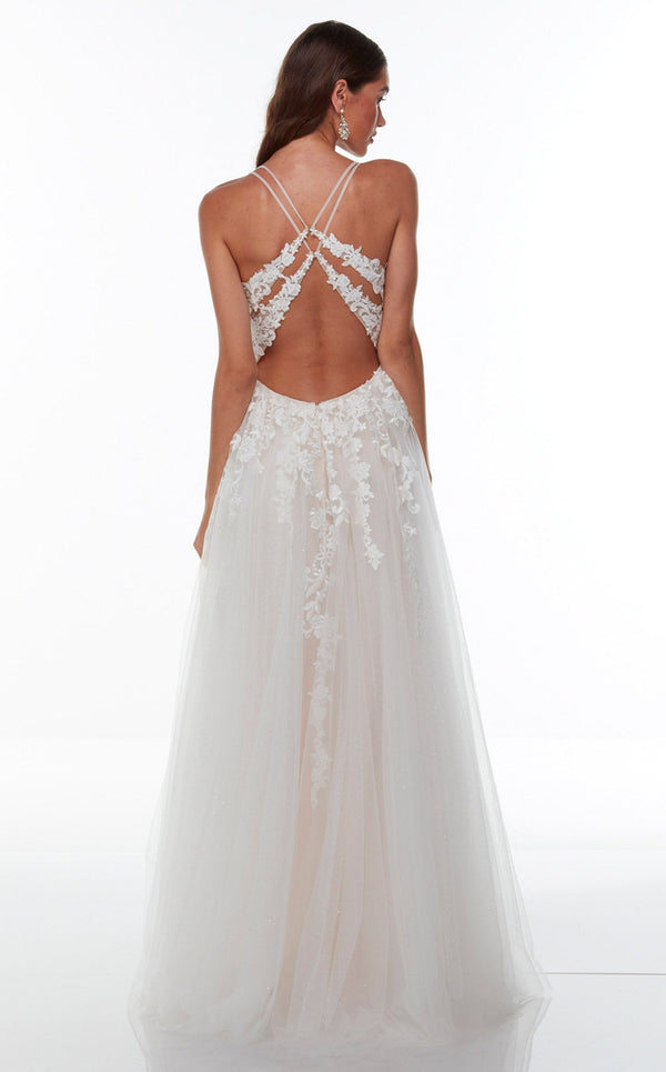 Formal Dress: 61516. Long, V-neckline, Ballgown, Open Back