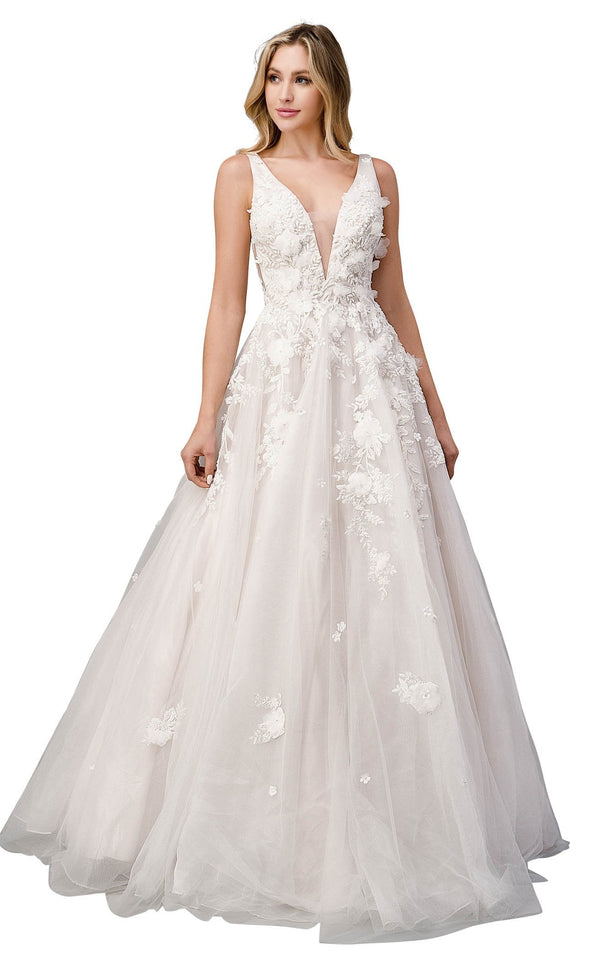 Andrea & Leo Gardenia Dress A1028W Shimmer Ball Gown 3D Lace Wedding D –  Glass Slipper Formals