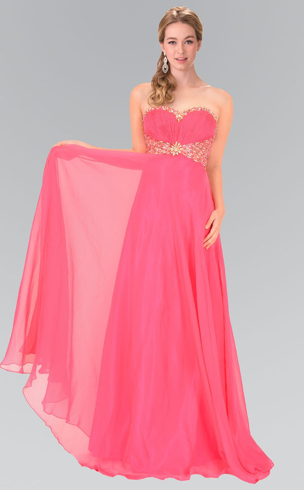 Elizabeth K - GL1046 Embellished Ruched Halter Neck Chiffon Dress