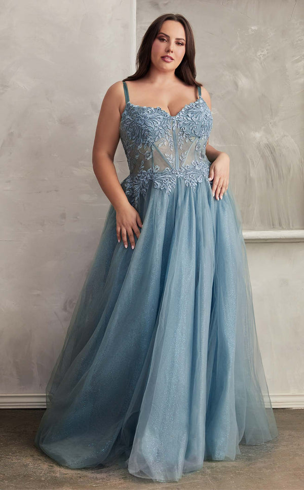 Ladivine 9315 Long Layered Tulle Ballgown Sheer Lace Corset Prom