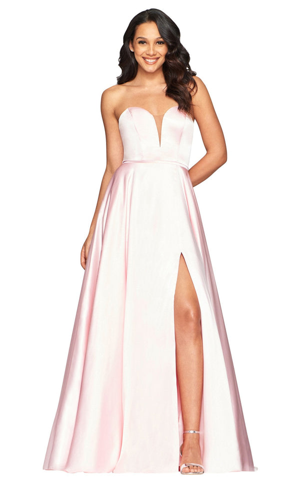 Faviana - S10439 Strapless Lace Up Back High Slit Dress – Couture Candy