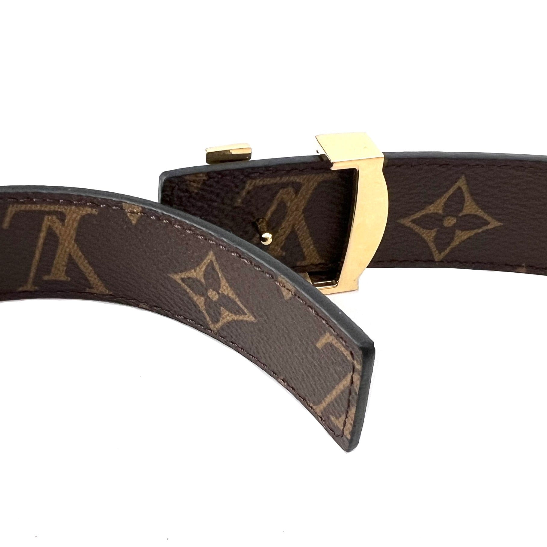 LOUIS VUITTON MP216Q LV SHAPE 40MM ORANGE BUCKLE BROWN MONOGRAM BELT SIZE  95  eBay