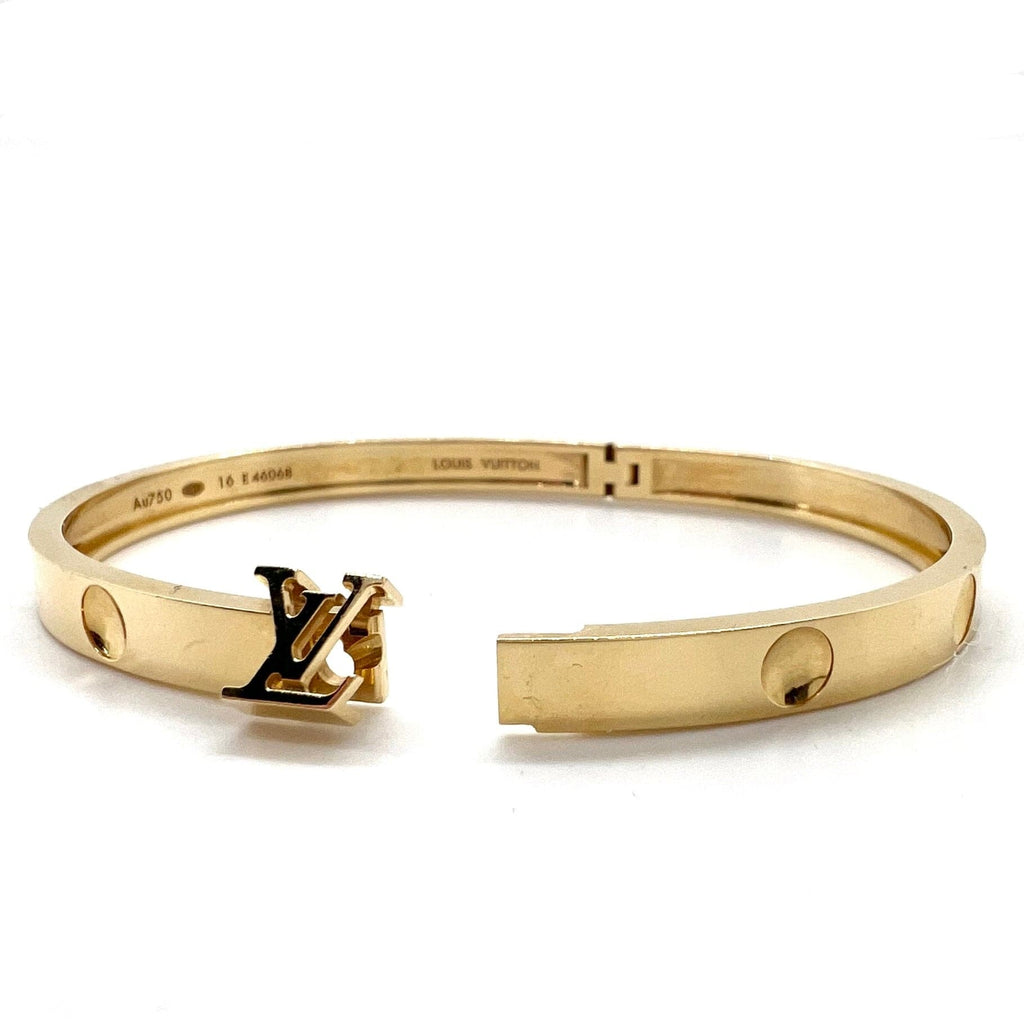 Louis Vuitton Gold Louise GM Logo Hoop Earrings – Shop Luxe Society