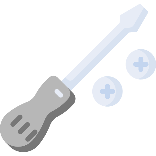 Illustration of a screwdriver and pair of screwheads
