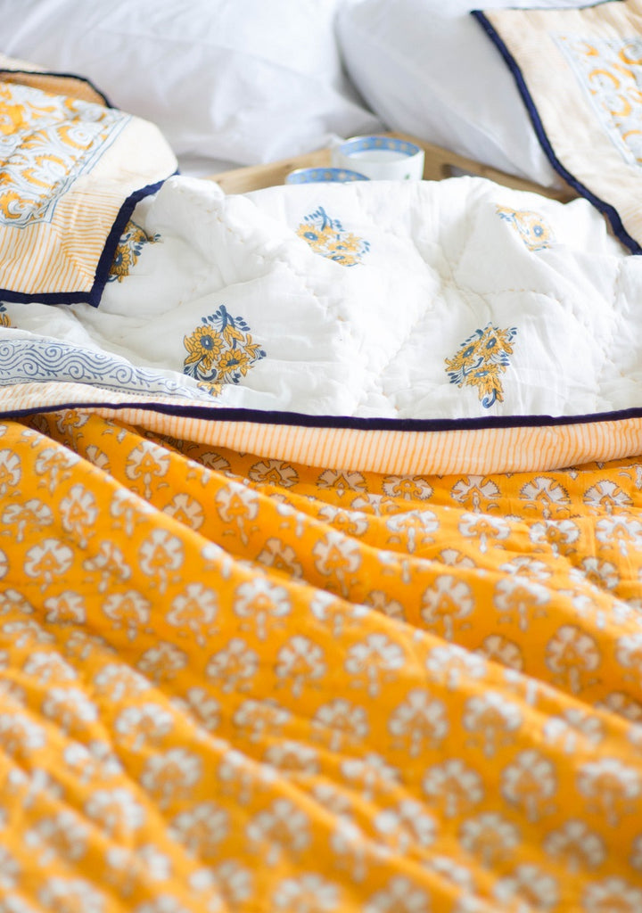 Block Print Quilt Marigold Quilt Queen Size Kari By Kriti