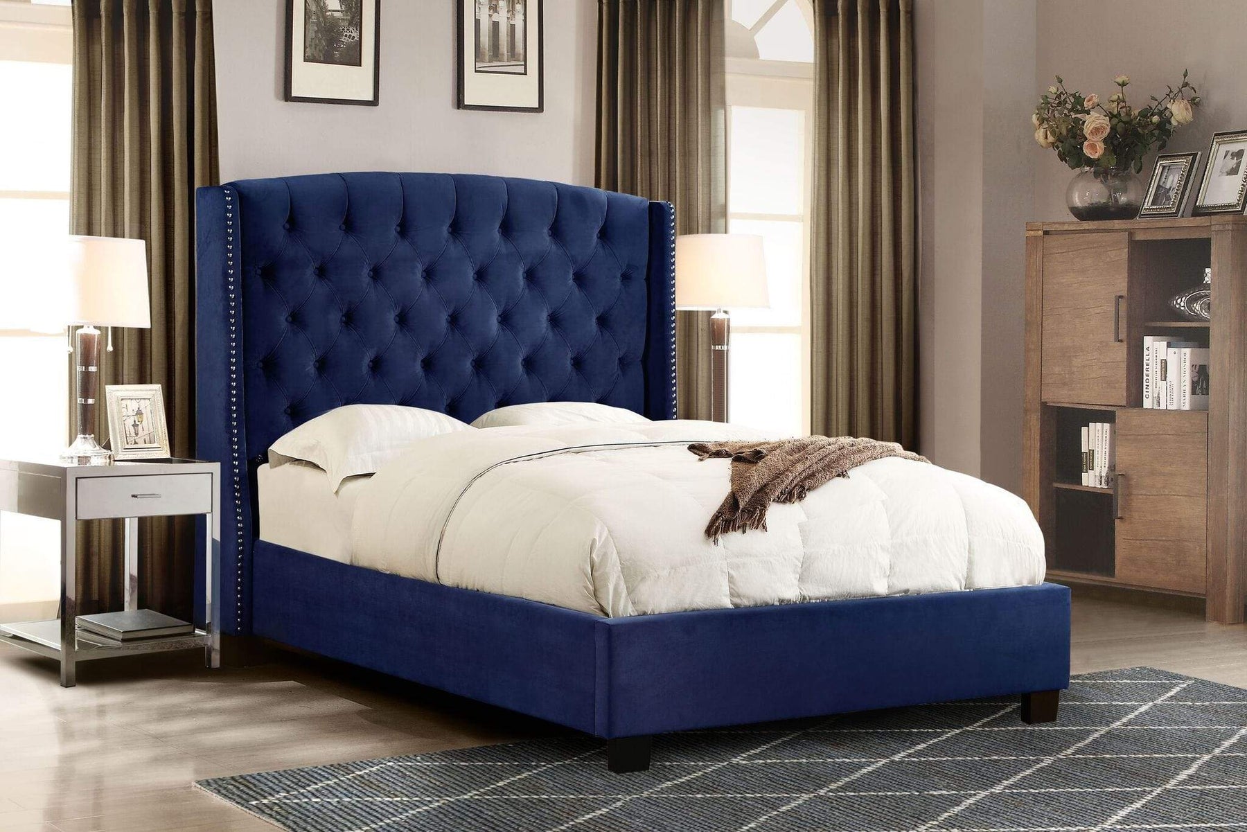 Royal Blue Fabric California King Bed Steal A Sofa Furniture