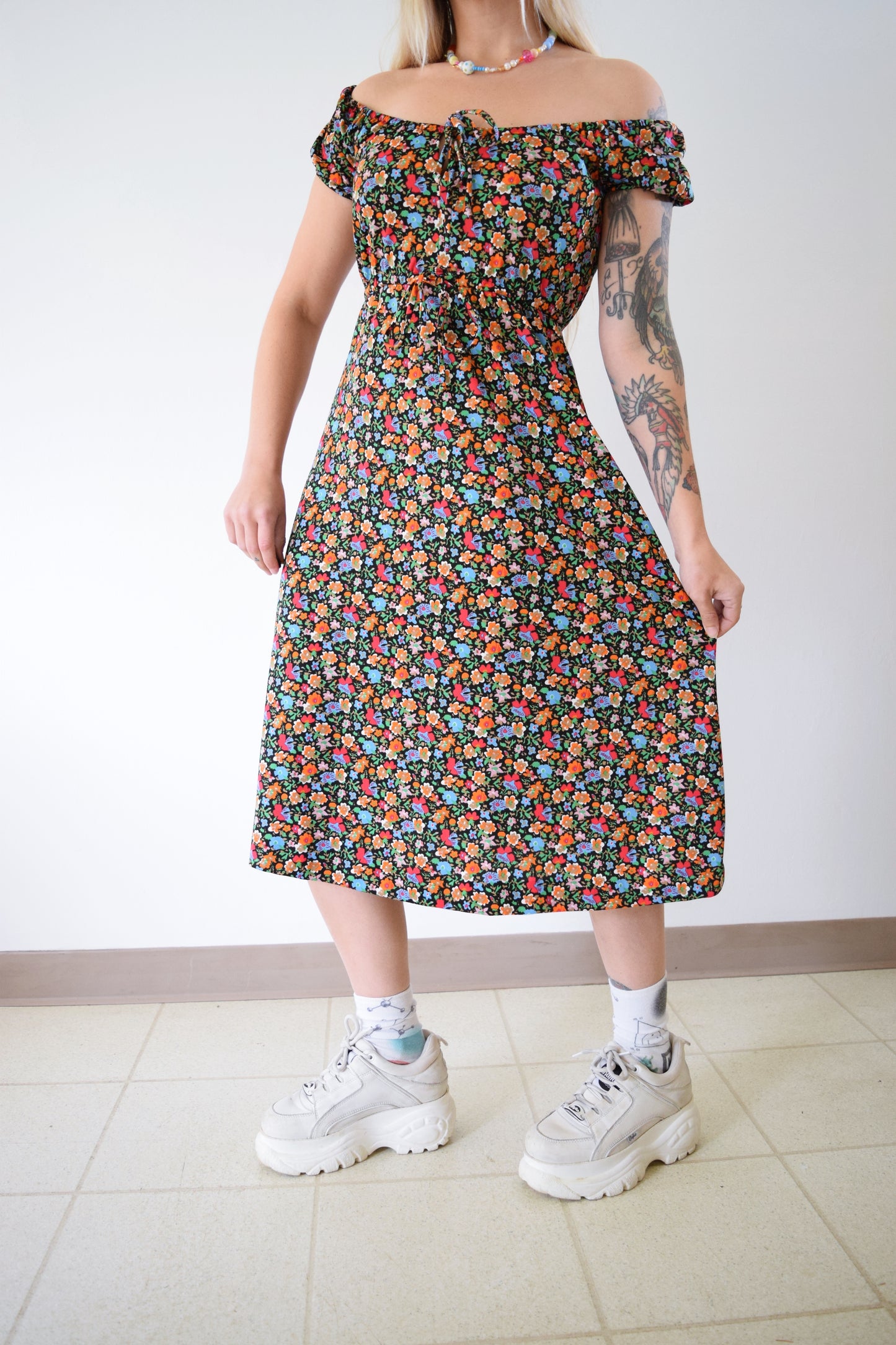 60s DAY GLOW FLORAL MIDI - S/M