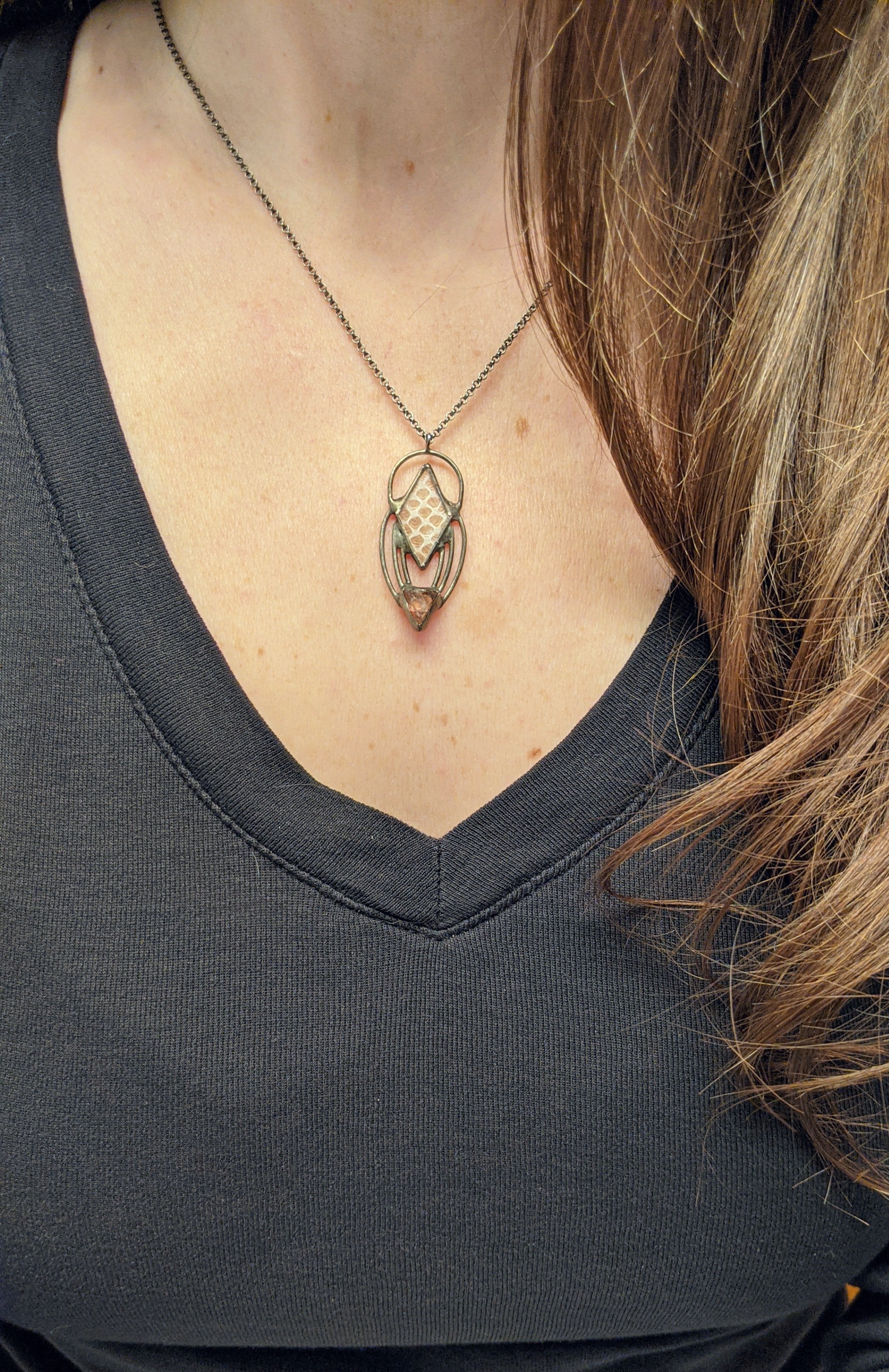 Sacred Heart Snakeskin + Fluorite Necklace