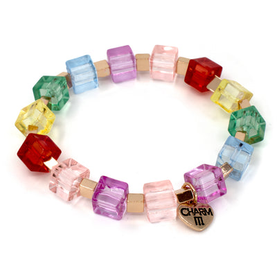 CHARM IT! Gold Rainbow Heart Bead Stretch Bracelet - Bows & Babes