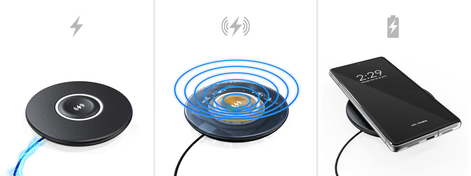 Desktop wireless charger with and without a phone on it