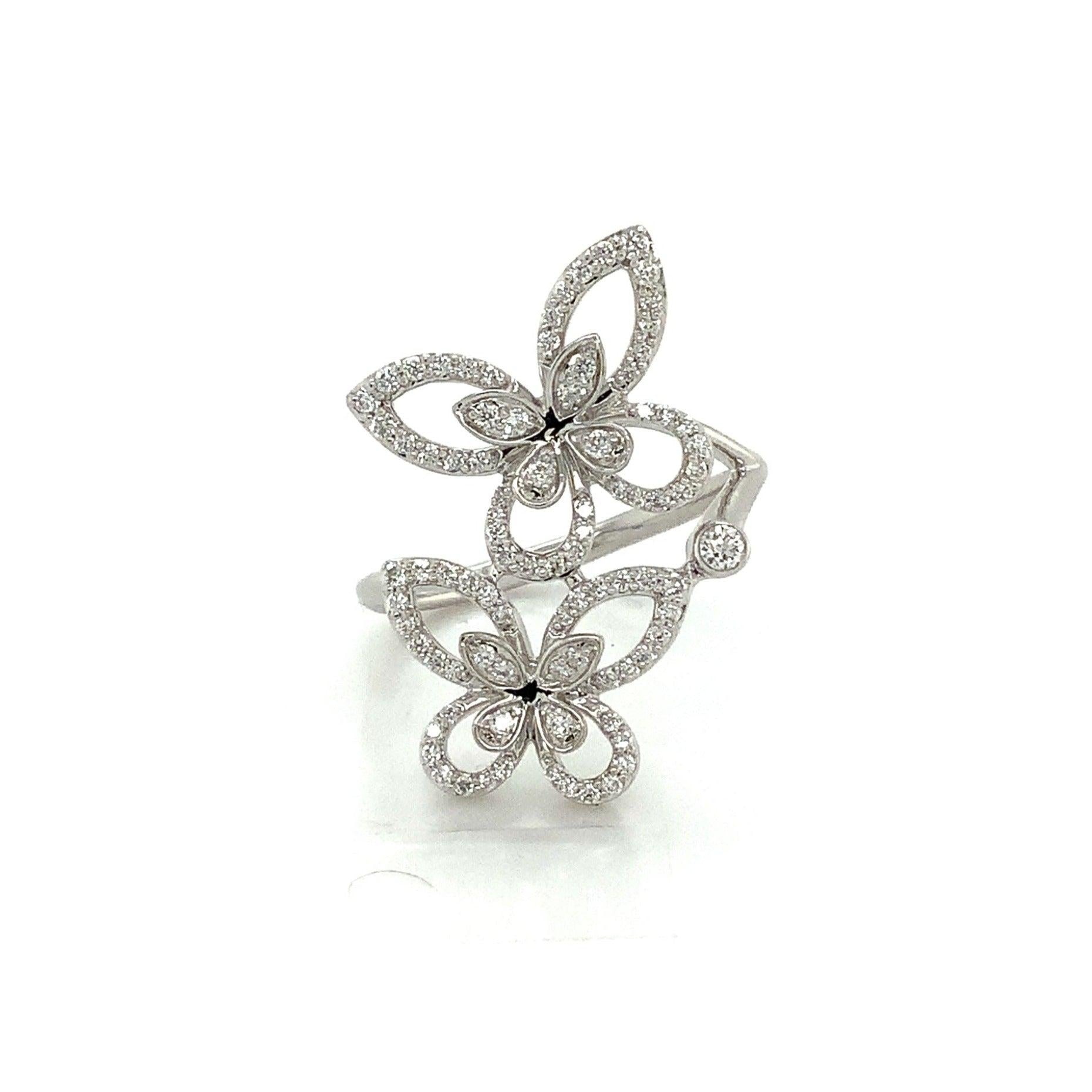 Roman+Jules 2 Butterfly Bypass Right Hand Diamond Ring Fashioned in 14K White G