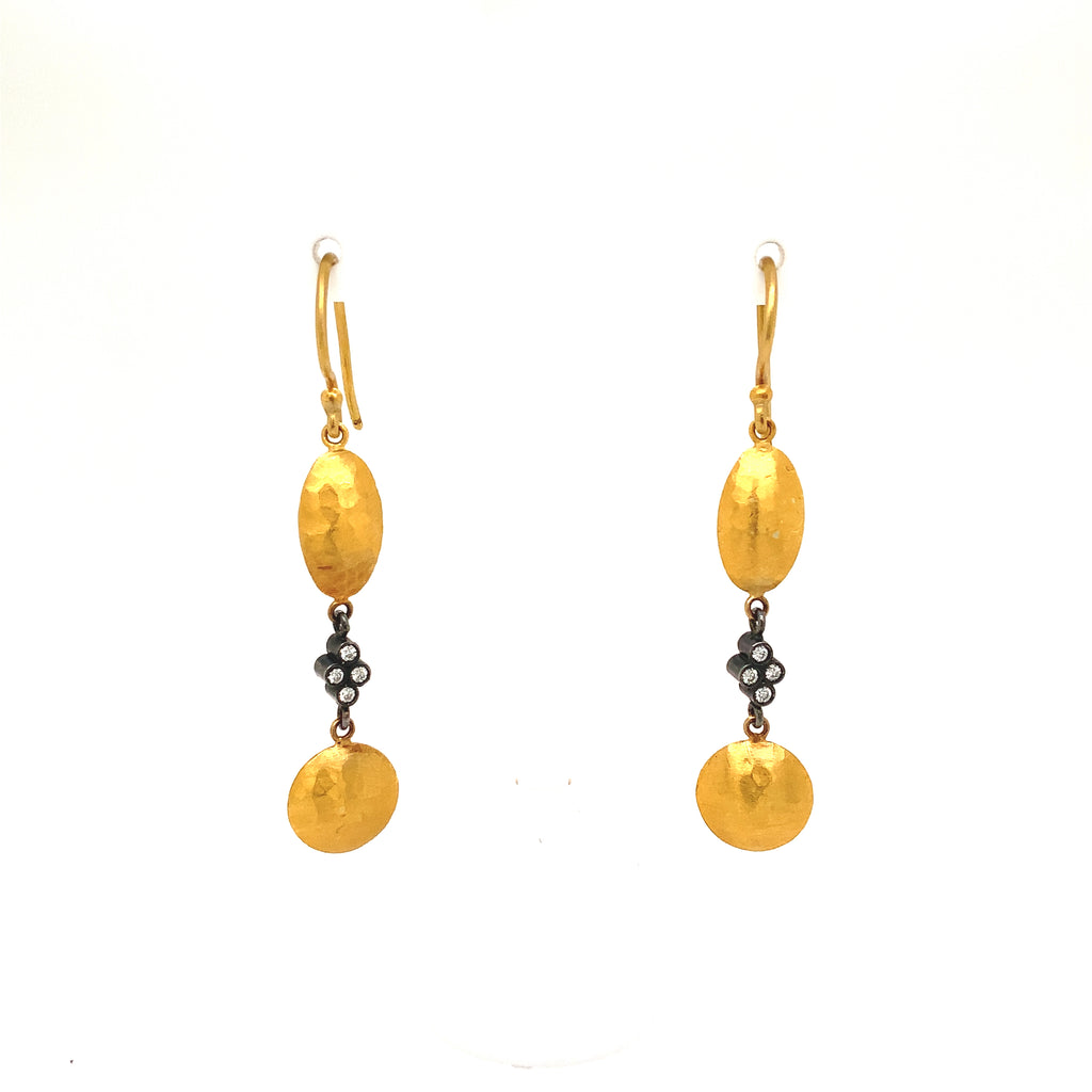 Lika Behar Kadiz Drop Earrings 24 karat Gold and Diamond set in Sterli