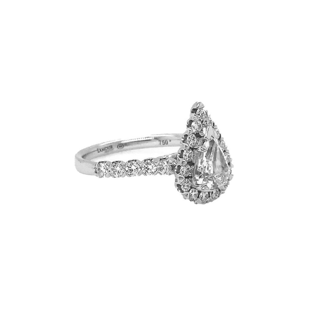 Christopher Designs L' Amour Halo Crisscut Pear Diamond Engagement Rin