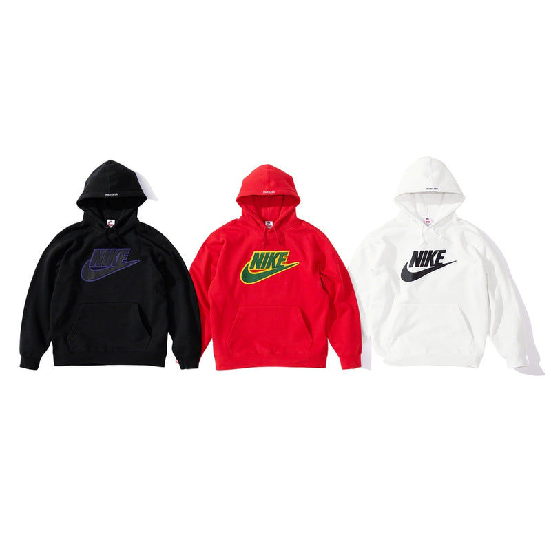 supreme nike leather applique hooded sweatshirt red