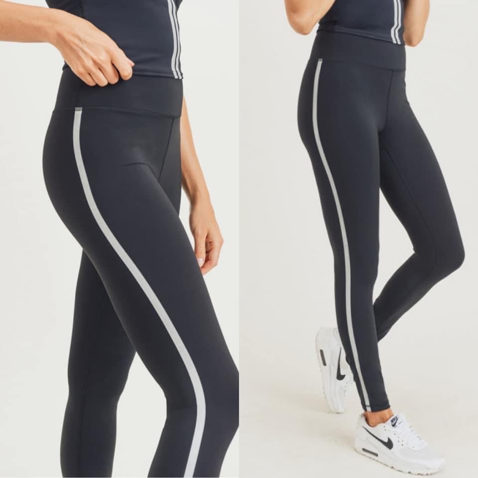 On Sale! Black Active Leggings with Reflective Stripe