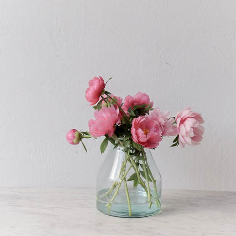 blown glass pickling jar with peonies