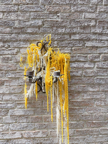 brick wall with yellow flowers