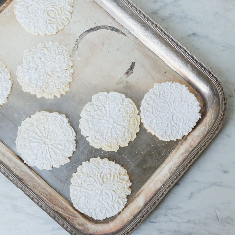 cookies on silver tray