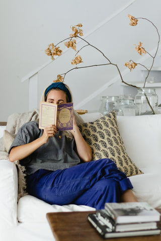 woman reading book