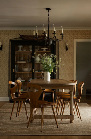 reclaimed wood table with baumann dining chair