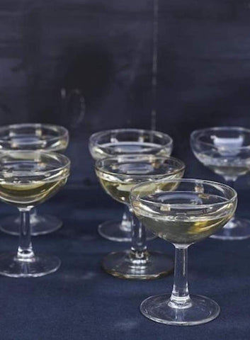 classic champagne coupes on black background