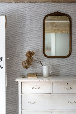 wallpaper with dresser and mirror