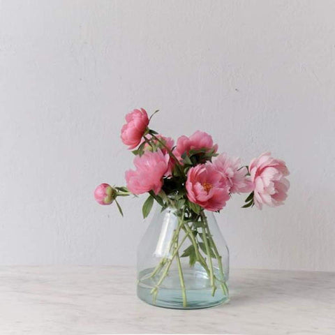 pickling jar with pink peonies