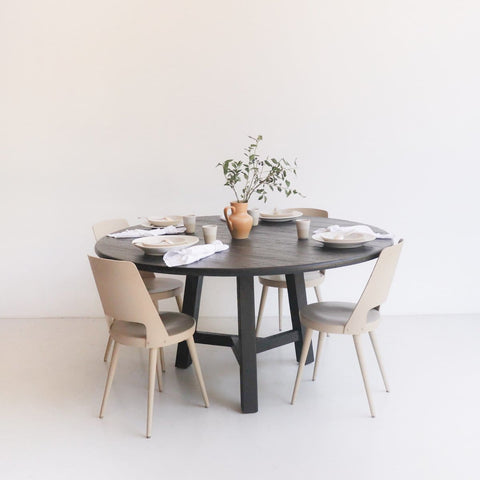 reclaimed wood round dining table