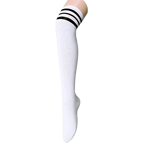 Women's Cute Over The Knee Thigh High Warm White Novelty Striped Socks ...