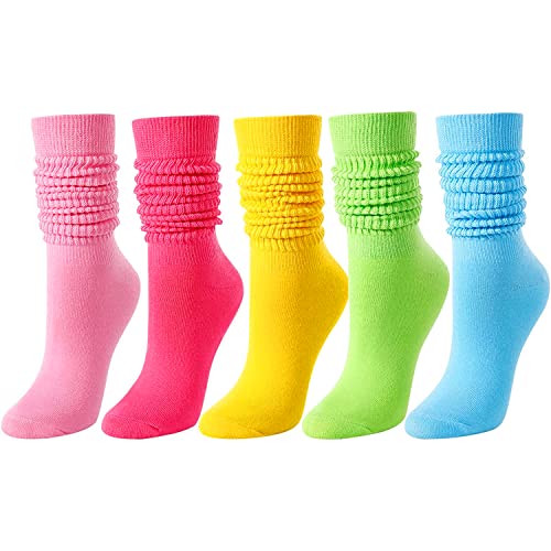 5 Pairs Fun Cute Colorful Slouch Socks, Scrunch Socks for Women