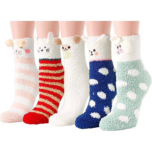 Cut and Style PRESENT Slipper Fluffy Socks with Grips for Women Girls,  Winter Cabin Warm Comfy Sherpa Plush House Socks Assorted color
