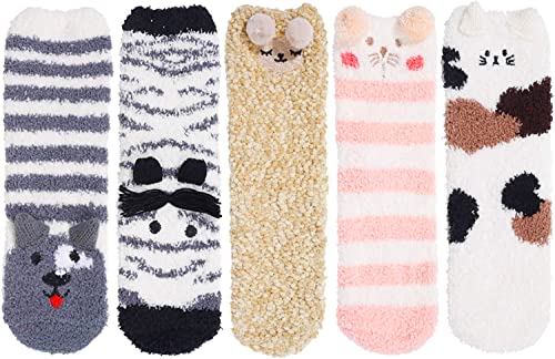 Warm Cozy Socks for Girls Women's Fluffy Socks, Colorful Indoors Slipper Socks Fuzzy Socks, Cozy Gifts for Women 5 Pairs